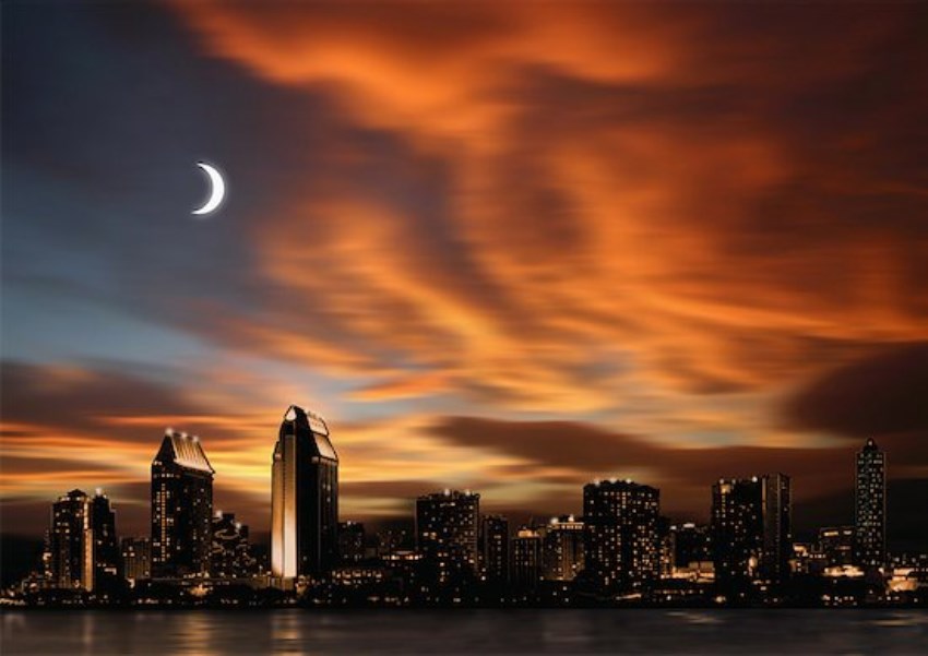 Night skyline of futuristic city