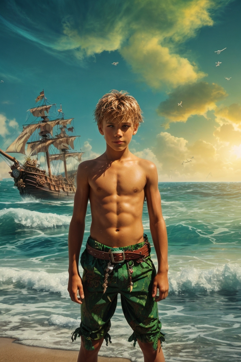 PhotoReal_peter_pan_Blonder_boy_torso_9_years_stomach_muscles_2.