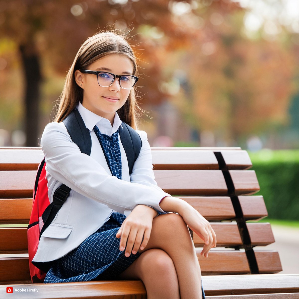 Firefly 12 years old girl sitting in the park on a bench 44387.j