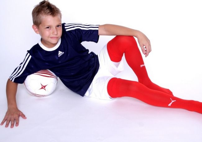 Soccer Boy in red socks